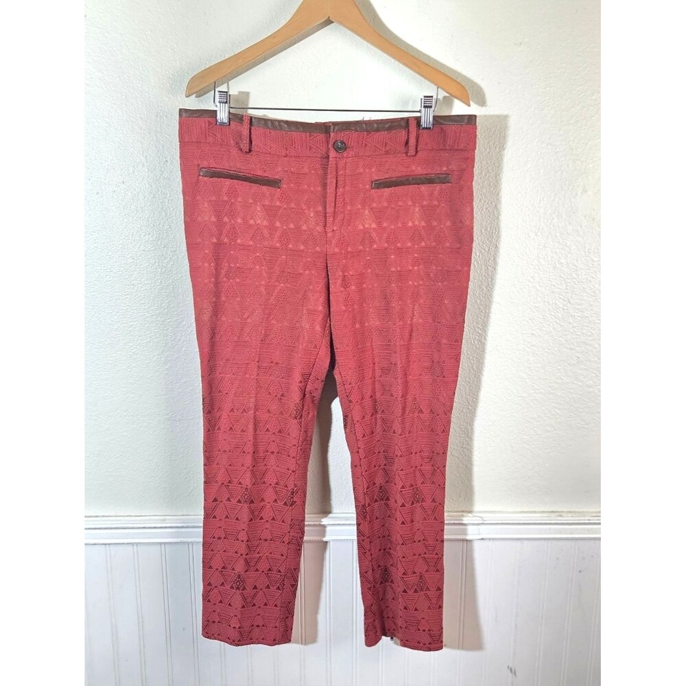 Cartonnier Charlie Ankle Pants Womens Red Geometric Jacquard Faux Leather Trim